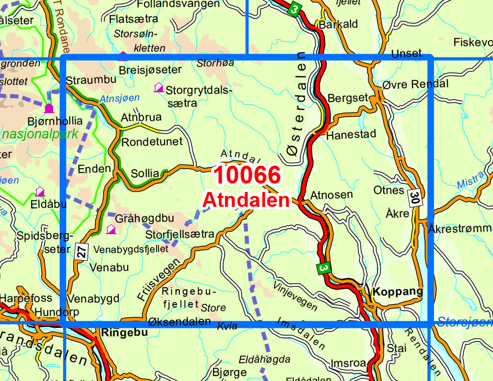 Carte de randonnée n° 10066 - Atndalen (Norvège) | Nordeca - Norge-serien carte pliée Nordeca 
