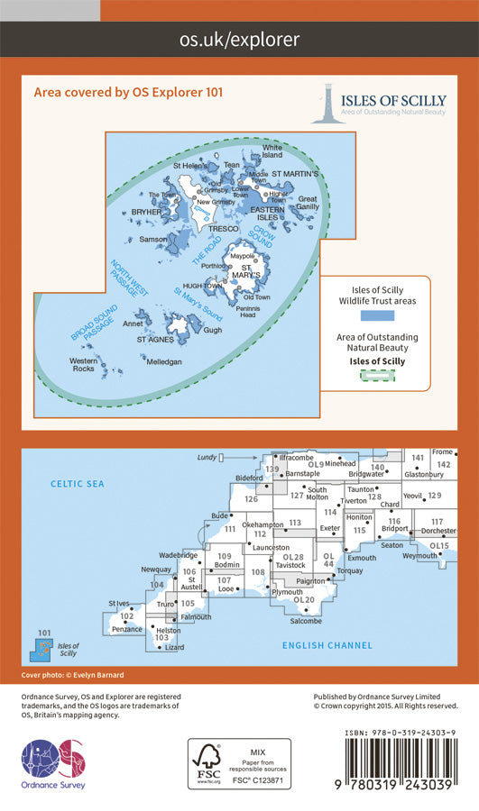 Carte de randonnée n° 101 - Isles of Scilly (Grande Bretagne) | Ordnance Survey - Explorer carte pliée Ordnance Survey Papier 