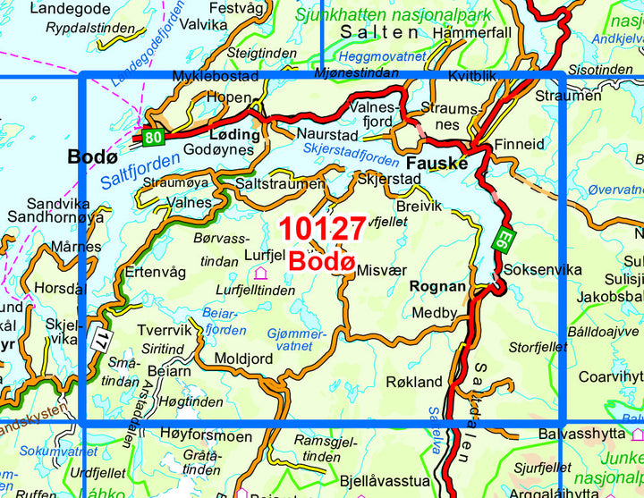 Carte de randonnée n° 10127 - Bodo (Norvège) | Nordeca - Norge-serien carte pliée Nordeca 