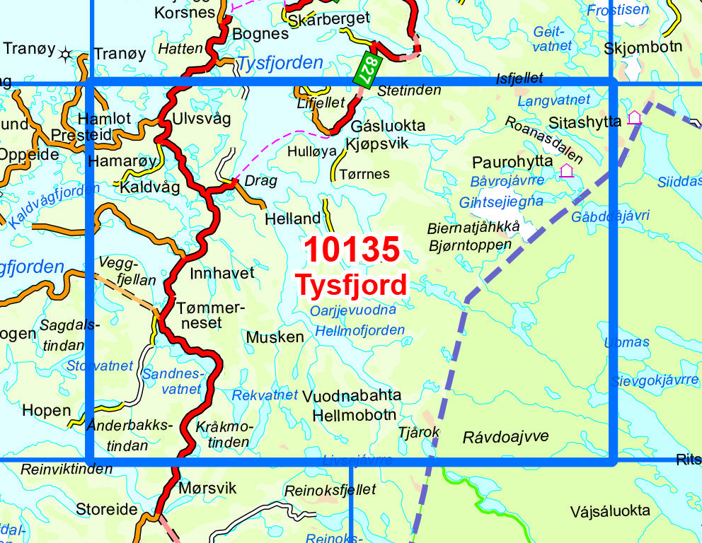 Carte de randonnée n° 10135 - Tysfjord (Norvège) | Nordeca - Norge-serien carte pliée Nordeca 