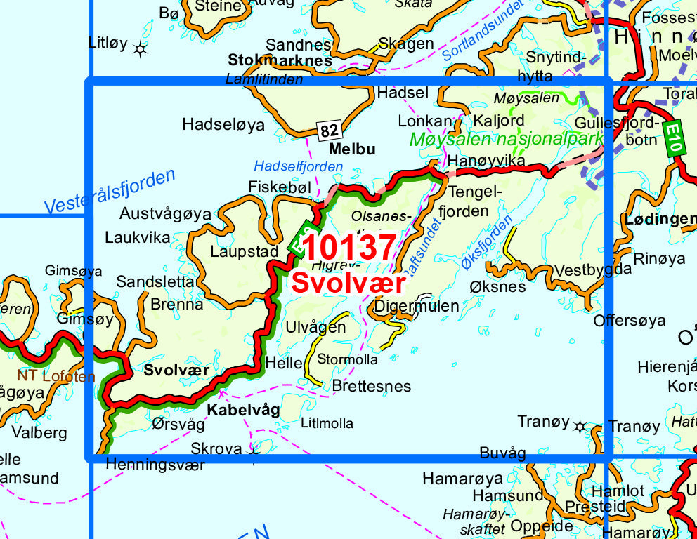 Carte de randonnée n° 10137 - Svolvær (Iles Lofoten) (Norvège) | Nordeca - Norge-serien carte pliée Nordeca 