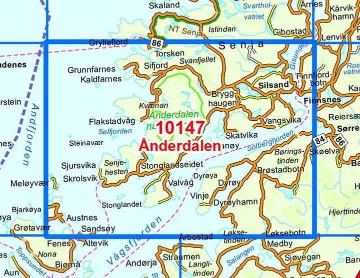Carte de randonnée n° 10147 - Anderdalen (Norvège) | Nordeca - Norge-serien carte pliée Nordeca 