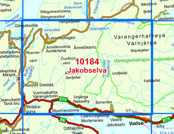 Carte de randonnée n° 10184 - Jakobselva (Norvège) | Nordeca - Norge-serien carte pliée Nordeca 