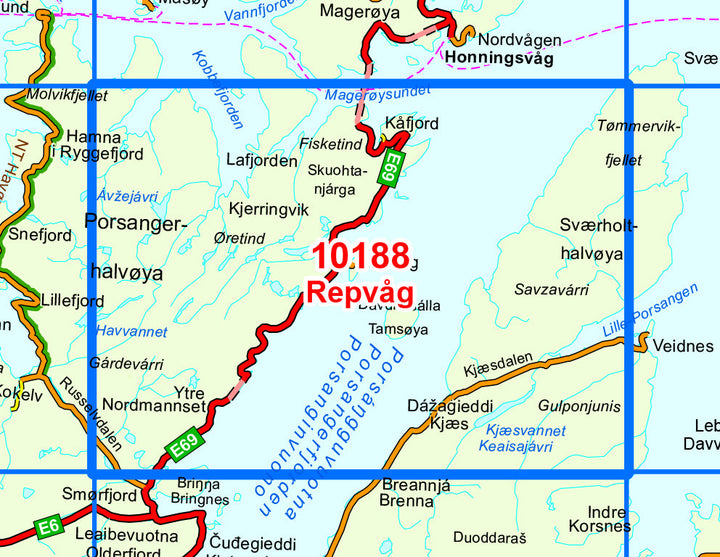 Carte de randonnée n° 10188 - Repvag (Norvège) | Nordeca - Norge-serien carte pliée Nordeca 