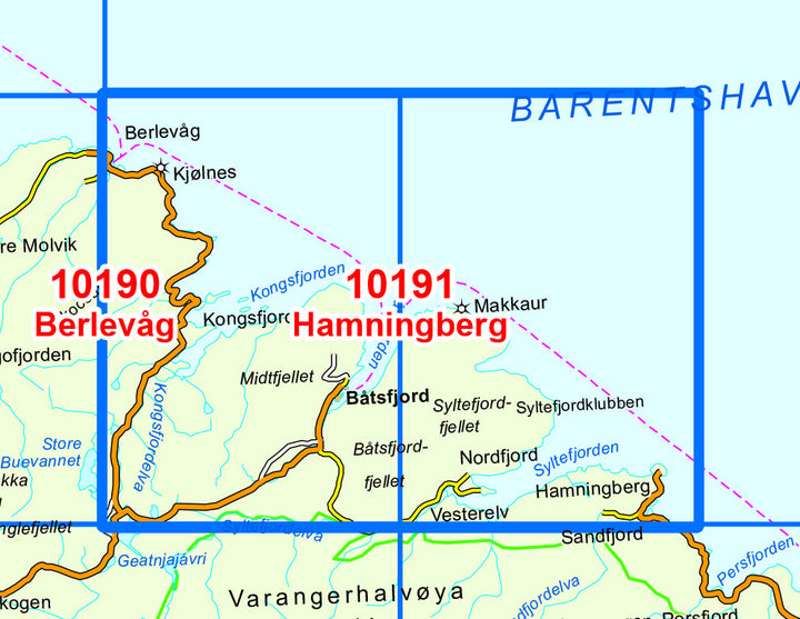 Carte de randonnée n° 10191 - Hamningberg (Norvège) | Nordeca - Norge-serien carte pliée Nordeca 