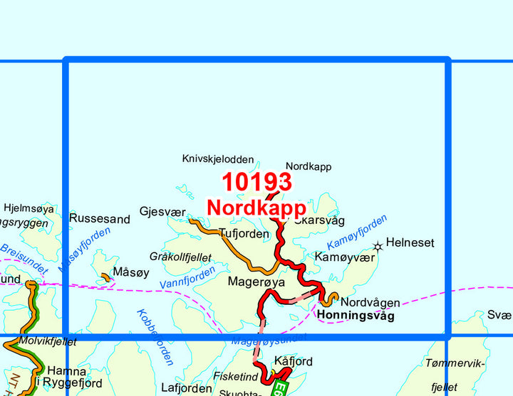 Carte de randonnée n° 10193 - Nordkapp (Norvège) | Nordeca - Norge-serien carte pliée Nordeca 