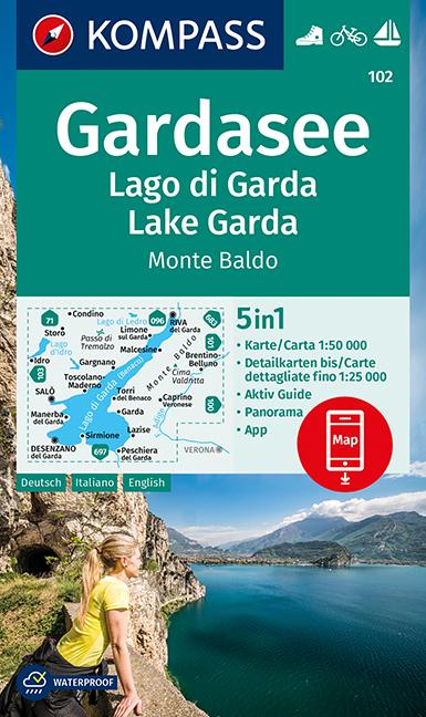 Carte de randonnée n° 102 - Lac de Garde & Monte Baldo (Lombardie) | Kompass carte pliée Kompass 