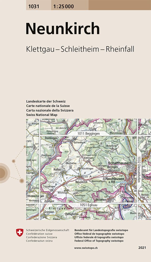 Carte de randonnée n° 1031 - Neunkirch (Suisse) | Swisstopo - 1/25 000 carte pliée Swisstopo 