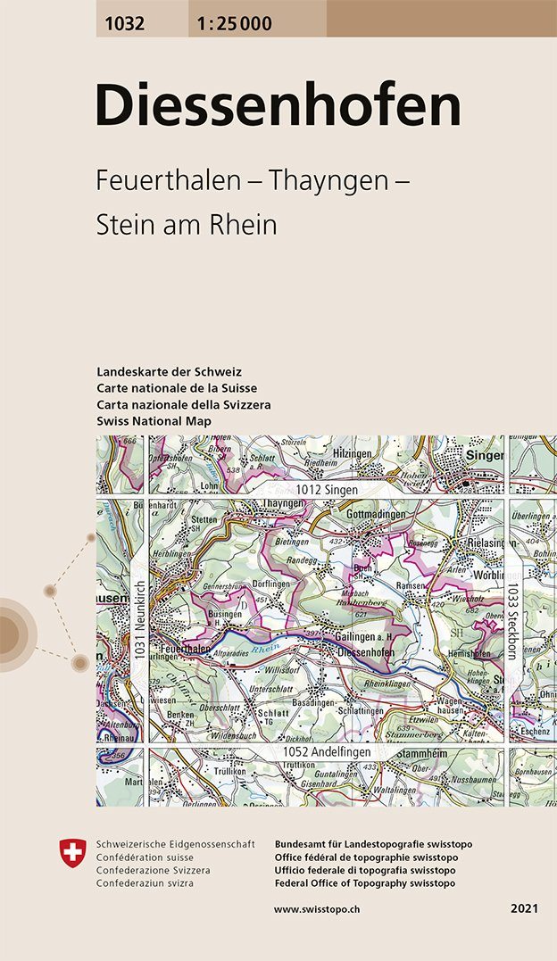 Carte de randonnée n° 1032 - Diessenhofen (Suisse) | Swisstopo - 1/25 000 carte pliée Swisstopo 