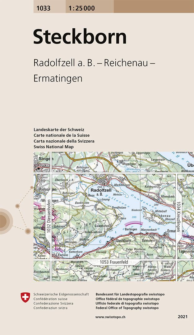 Carte de randonnée n° 1033 - Steckborn (Suisse) | Swisstopo - 1/25 000 carte pliée Swisstopo 