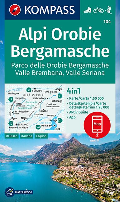 Carte de randonnée n° 104 - Alpi Orobie Bergamasche, Valle Seriana (Italie) | Kompass carte pliée Kompass 