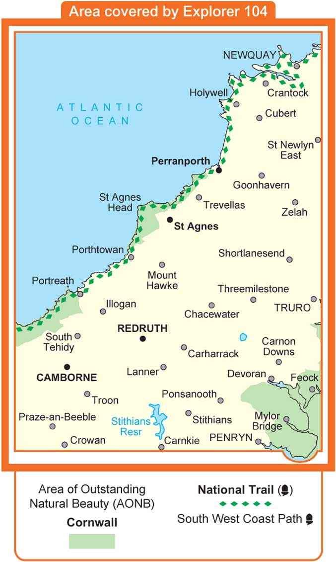 Carte de randonnée n° 104 - Redruth, St Agnes (Grande Bretagne) | Ordnance Survey - Explorer carte pliée Ordnance Survey 