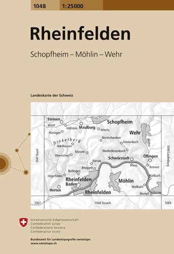 Carte de randonnée n° 1048 - Rheinfelden (Suisse) | Swisstopo - 1/25 000 carte pliée Swisstopo 