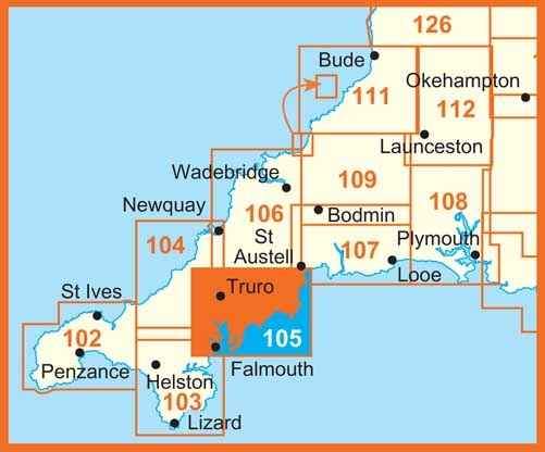 Carte de randonnée n° 105 - Falmouth, Mevagissey | Ordnance Survey - Explorer carte pliée Ordnance Survey 