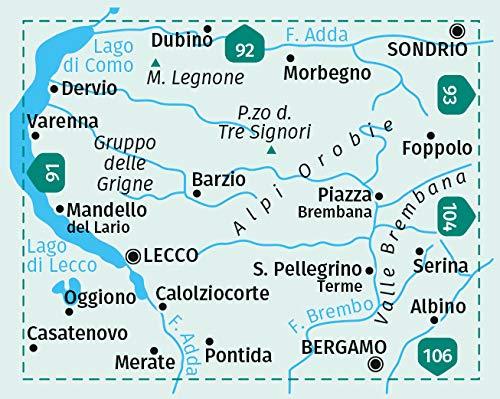 Carte de randonnée n° 105 - Lecco, Valle Brembana (Italie) | Kompass carte pliée Kompass 