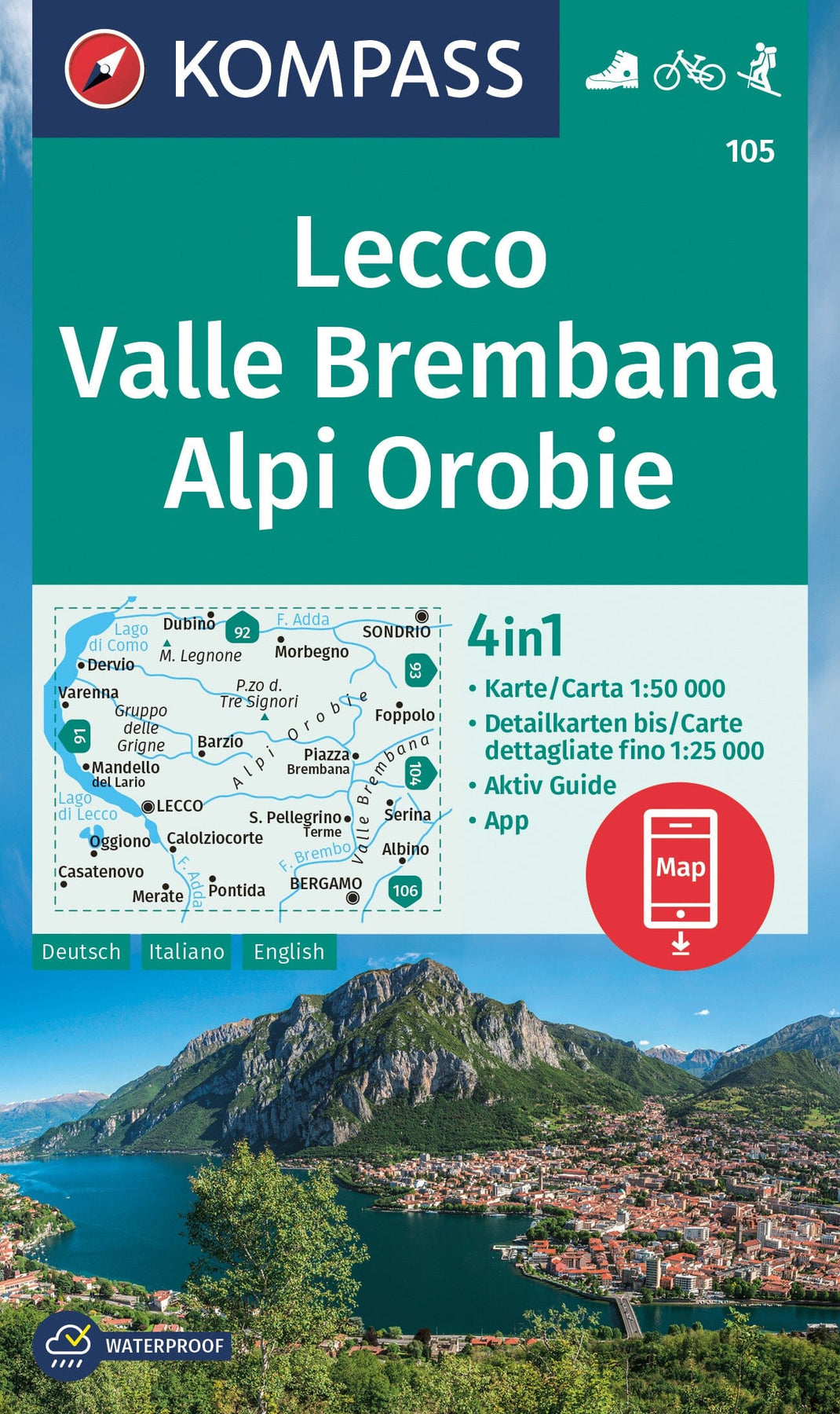 Carte de randonnée n° 105 - Lecco, Valle Brembana (Italie)  Kompass – La  Compagnie des Cartes - Le voyage et la randonnée