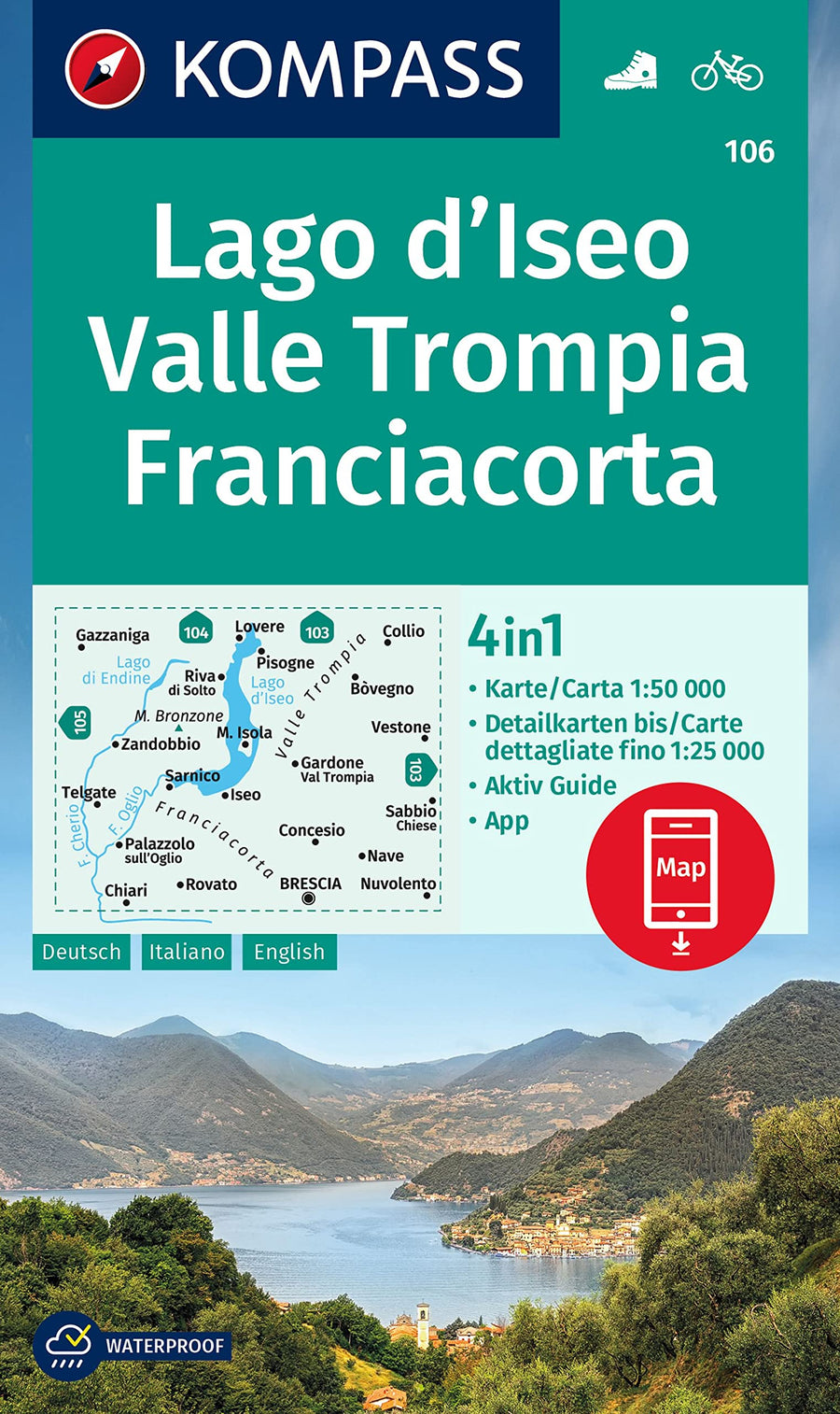 Carte de randonnée n° 106 - Lac d'Iseo, Val Trompia & Franciacorta (Italie) | Kompass carte pliée Kompass 