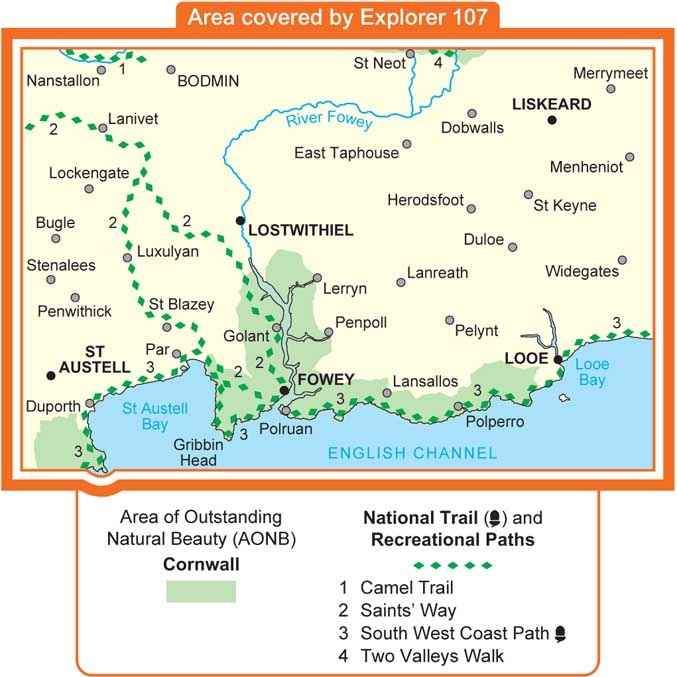 Carte de randonnée n° 107 - Saint Austell (Grande Bretagne) | Ordnance Survey - Explorer carte pliée Ordnance Survey 