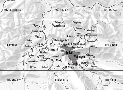 Carte de randonnée n° 1070 - Baden (Suisse) | Swisstopo - 1/25 000 carte pliée Swisstopo 