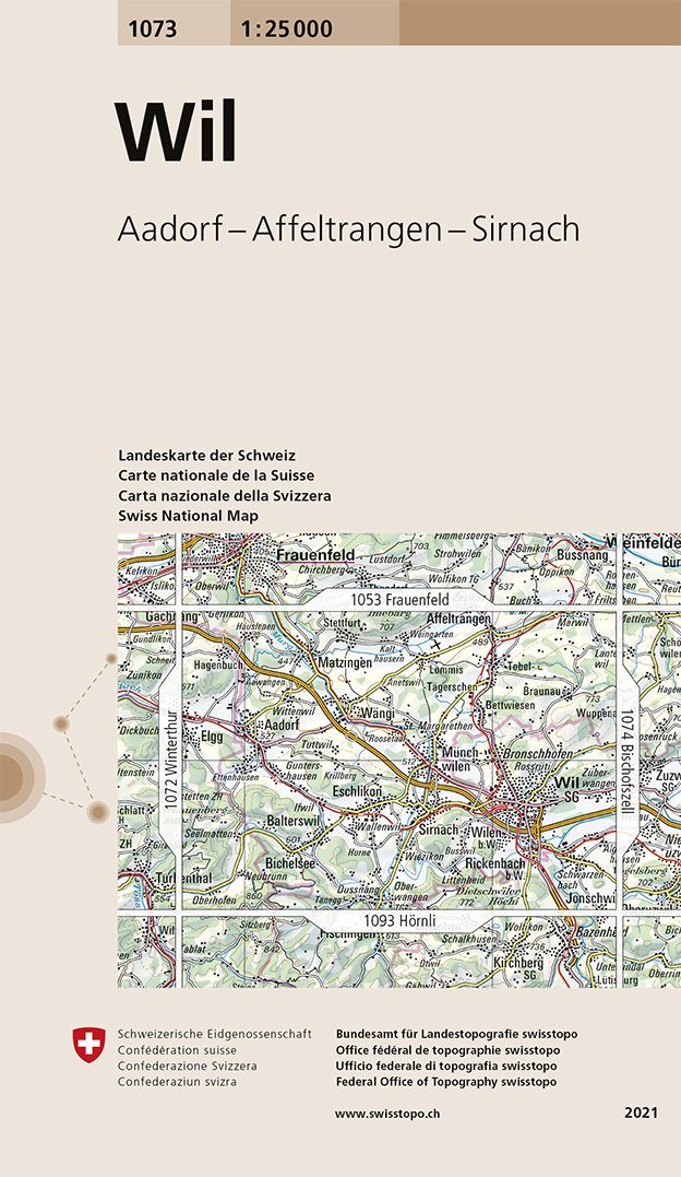 Carte de randonnée n° 1073 - Wil (Suisse) | Swisstopo - 1/25 000 carte pliée Swisstopo 