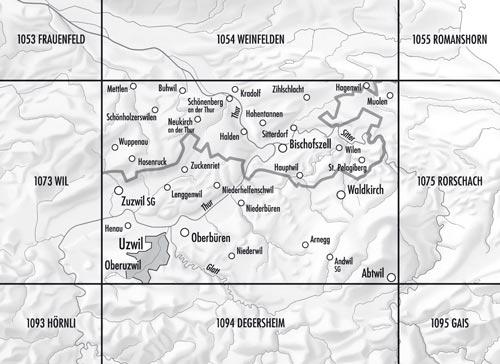 Carte de randonnée n° 1074 - Bischoszell (Suisse) | Swisstopo - 1/25 000 carte pliée Swisstopo 