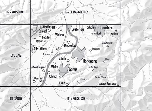 Carte de randonnée n° 1096 - Diepoldsau (Suisse) | Swisstopo - 1/25 000 carte pliée Swisstopo 
