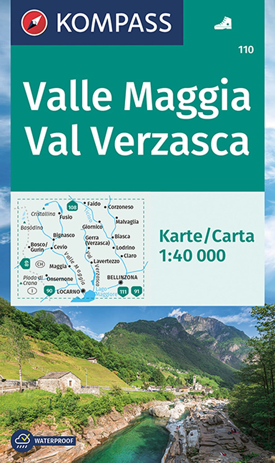 Carte de randonnée n° 110 - Valle Maggia, Val Verzasca (Suisse) | Kompass carte pliée Kompass 