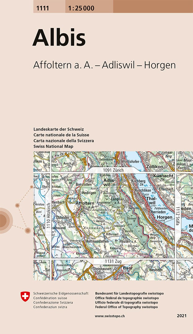 Carte de randonnée n° 1111 - Albis (Suisse) | Swisstopo - 1/25 000 carte pliée Swisstopo 