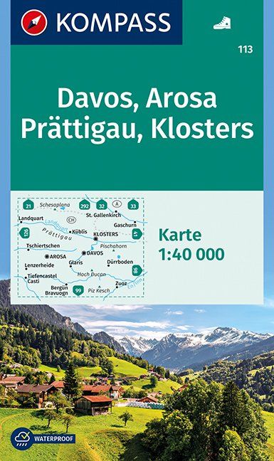 Carte de randonnée n° 113 - Davos, Arosa, Prättigau, Klosters (Suisse) | Kompass carte pliée Kompass 
