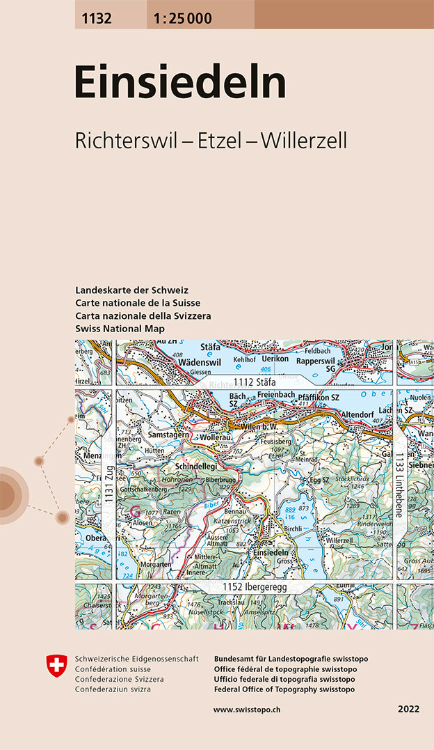 Carte de randonnée n° 1132 - Einsiedeln (Suisse) | Swisstopo - 1/25 000 carte pliée Swisstopo 