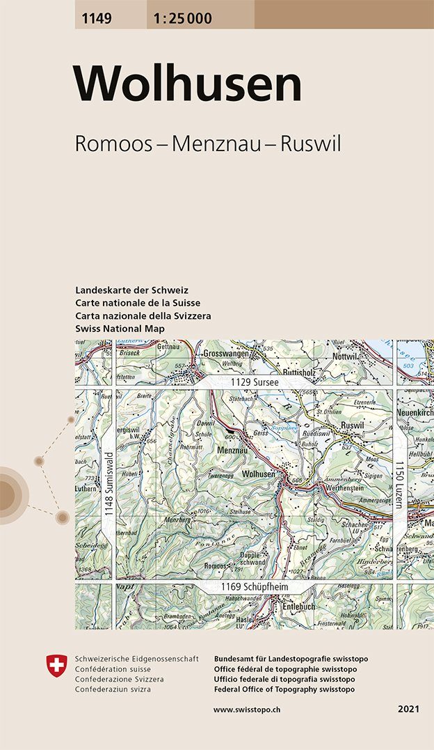 Carte de randonnée n° 1149 - Wolhusen (Suisse) | Swisstopo - 1/25 000 carte pliée Swisstopo 