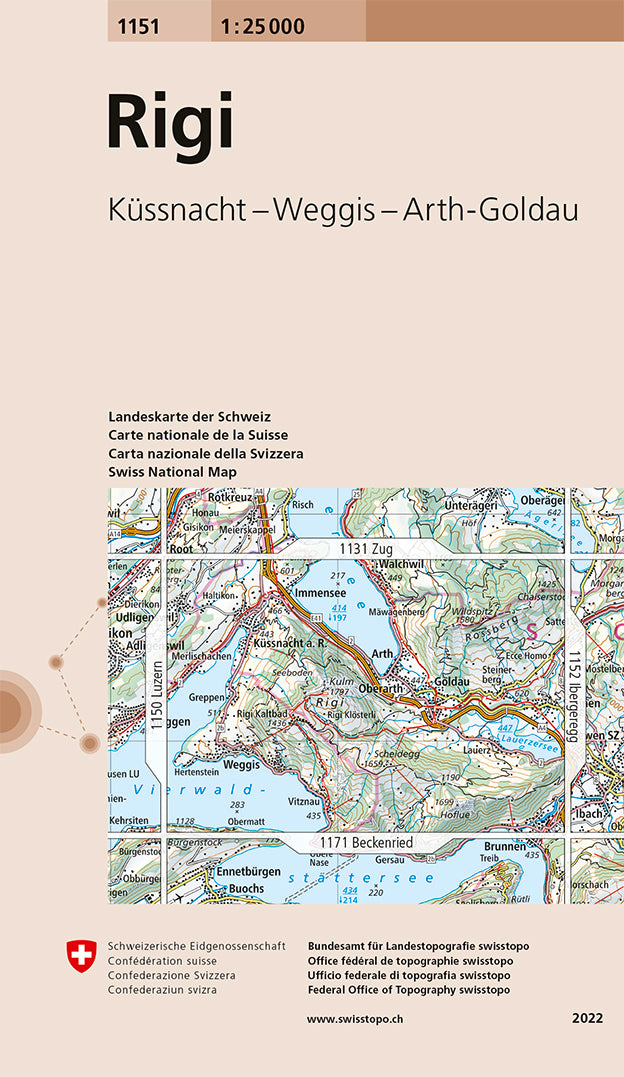 Carte de randonnée n° 1151 - Rigi (Suisse) | Swisstopo - 1/25 000 carte pliée Swisstopo 
