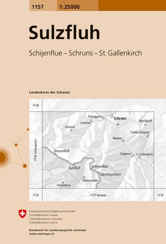 Carte de randonnée n° 1157 - Sulzfluh (Suisse) | Swisstopo - 1/25 000 carte pliée Swisstopo 
