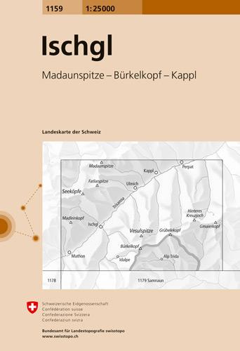 Carte de randonnée n° 1159 - Ischgl (Suisse) | Swisstopo - 1/25 000 carte pliée Swisstopo 