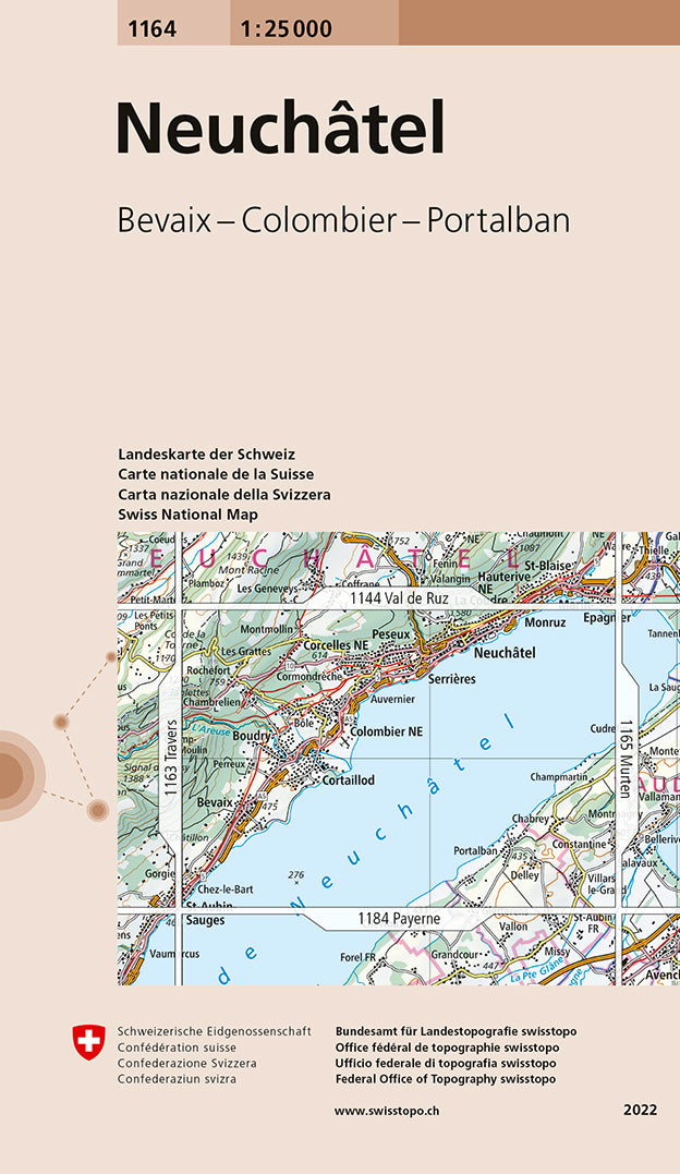 Carte de randonnée n° 1164 - Neuchâtel (Suisse) | Swisstopo - 1/25 000 carte pliée Swisstopo 