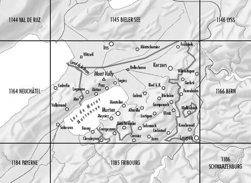 Carte de randonnée n° 1165 - Murten (Suisse) | Swisstopo - 1/25 000 carte pliée Swisstopo 