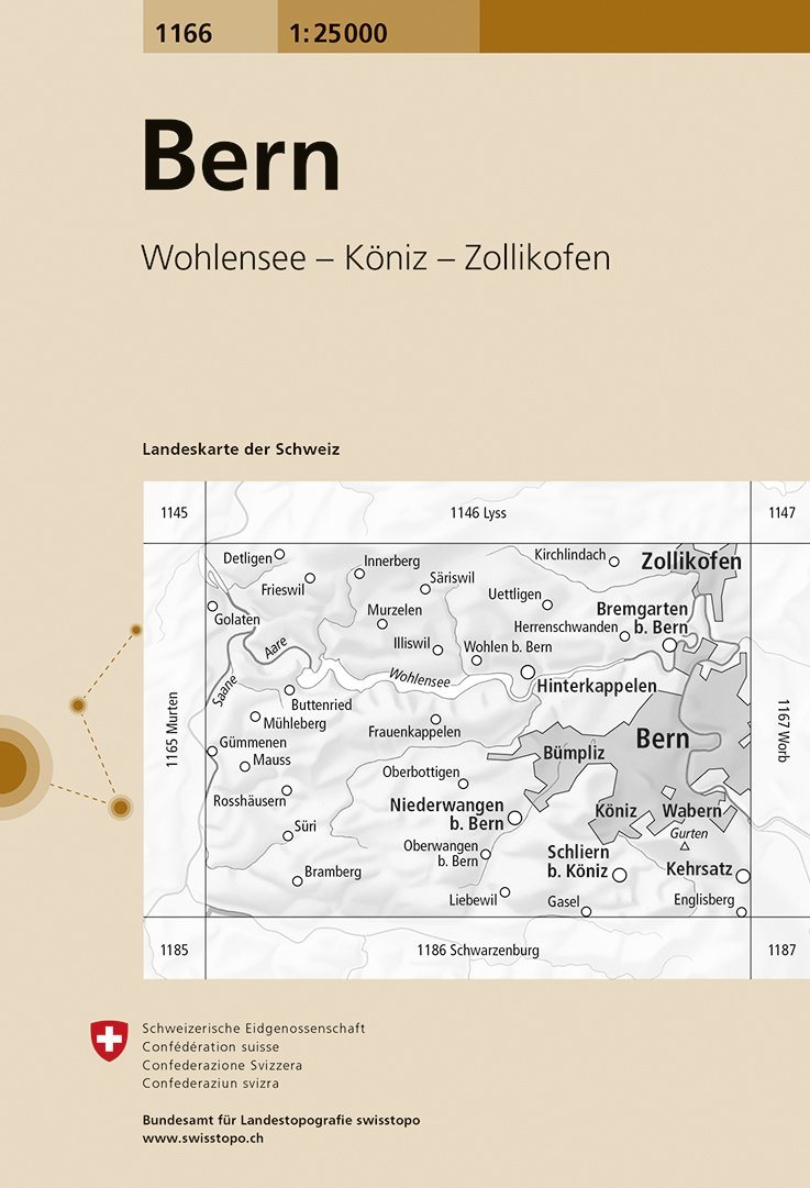 Carte de randonnée n° 1166 - Bern (Suisse) | Swisstopo - 1/25 000 carte pliée Swisstopo 