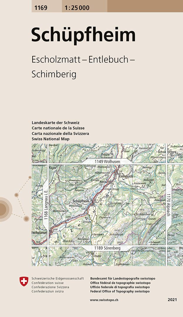 Carte de randonnée n° 1169 - Schüpfheim (Suisse) | Swisstopo - 1/25 000 carte pliée Swisstopo 