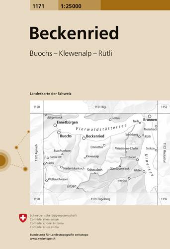 Carte de randonnée n° 1171 - Beckenried (Suisse) | Swisstopo - 1/25 000 carte pliée Swisstopo 