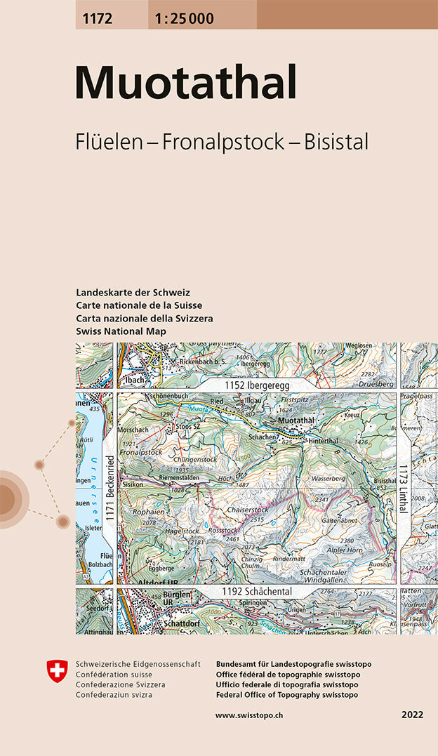 Carte de randonnée n° 1172 - Muotatal (Suisse) | Swisstopo - 1/25 000 carte pliée Swisstopo 