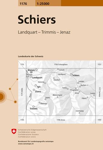 Carte de randonnée n° 1176 - Schiers (Suisse) | Swisstopo - 1/25 000 carte pliée Swisstopo 