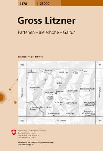Carte de randonnée n° 1178 - Gross Litzner (Suisse) | Swisstopo - 1/25 000 carte pliée Swisstopo 