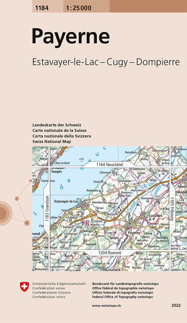 Carte de randonnée n° 1184 - Payerne (Suisse) | Swisstopo - 1/25 000 carte pliée Swisstopo 