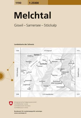 Carte de randonnée n° 1190 - Melchtal (Suisse) | Swisstopo - 1/25 000 carte pliée Swisstopo 