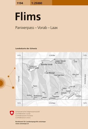 Carte de randonnée n° 1194 - Flims (Suisse) | Swisstopo - 1/25 000 carte pliée Swisstopo 