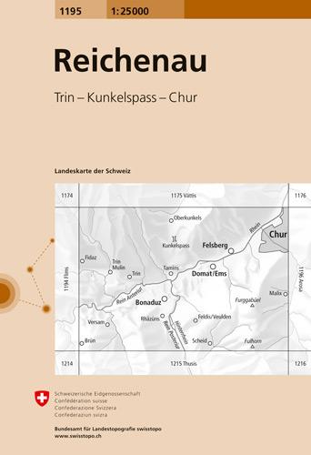 Carte de randonnée n° 1195 - Reichenau (Suisse) | Swisstopo - 1/25 000 carte pliée Swisstopo 