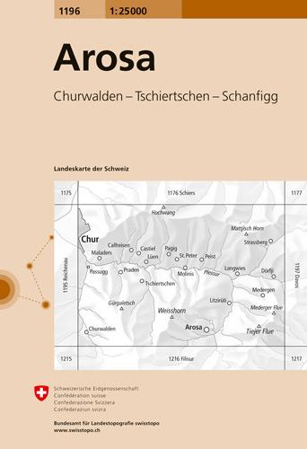 Carte de randonnée n° 1196 - Arosa (Suisse) | Swisstopo - 1/25 000 carte pliée Swisstopo 