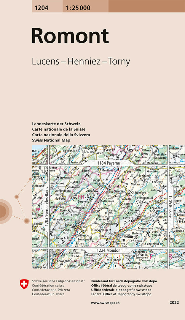Carte de randonnée n° 1204 - Romont (Suisse) | Swisstopo - 1/25 000 carte pliée Swisstopo 
