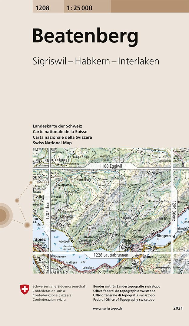 Carte de randonnée n° 1208 - Beatenberg (Suisse) | Swisstopo - 1/25 000 carte pliée Swisstopo 