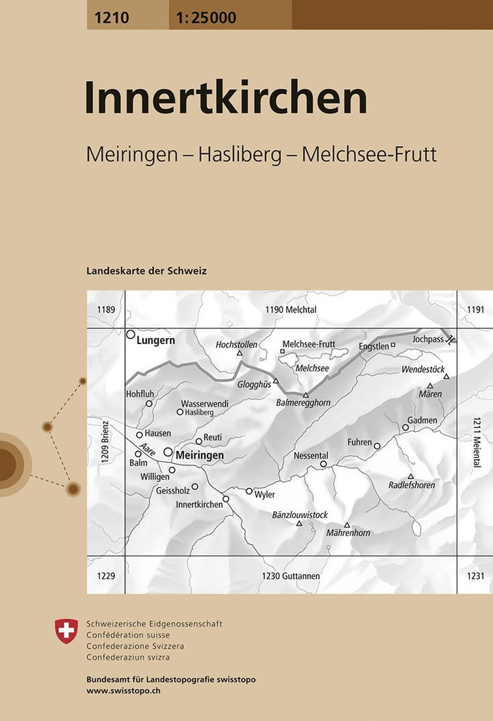 Carte de randonnée n° 1210 - Innertkirchen (Suisse) | Swisstopo - 1/25 000 carte pliée Swisstopo 